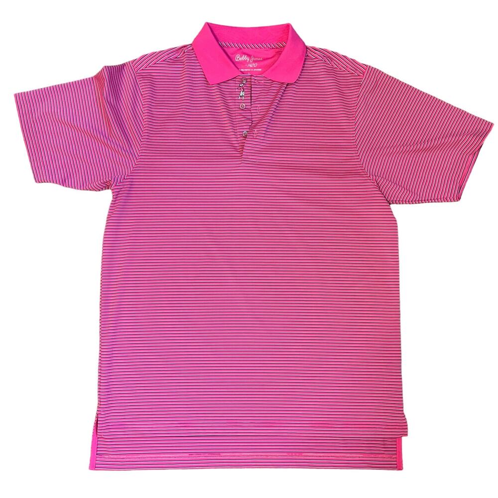 Bobby Jones X-H20 Pink Striped Large Mens Polo Golfer Embroidered Logo